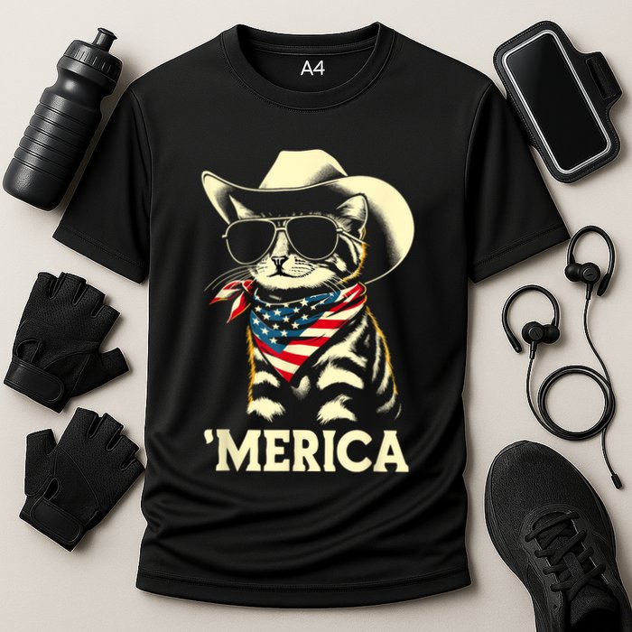 Usa Merica Cat 4th Of July Funny Patriotic Cooling Performance Crew T-Shirt