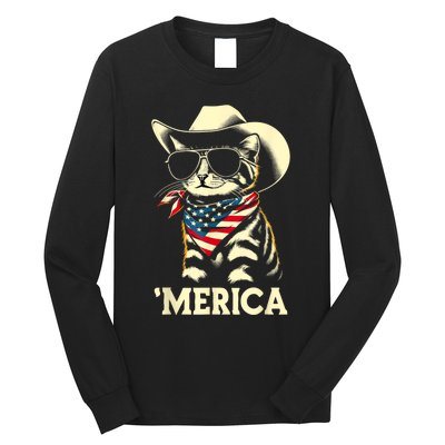 Usa Merica Cat 4th Of July Funny Patriotic Long Sleeve Shirt