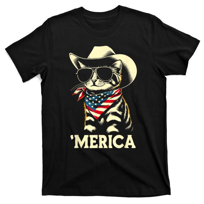 Usa Merica Cat 4th Of July Funny Patriotic T-Shirt