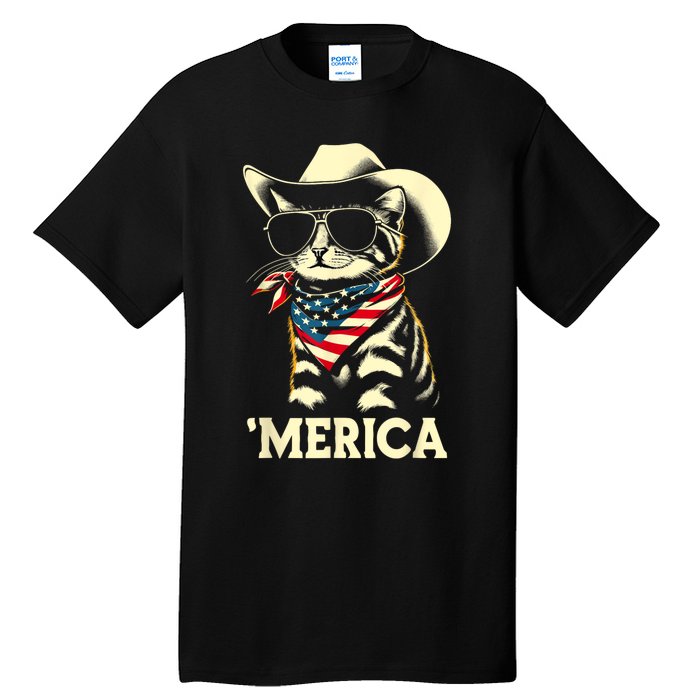 Usa Merica Cat 4th Of July Funny Patriotic Tall T-Shirt