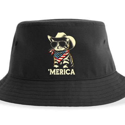 Usa Merica Cat 4th Of July Funny Patriotic Sustainable Bucket Hat