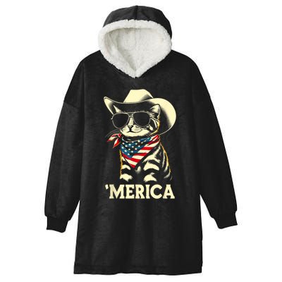 Usa Merica Cat 4th Of July Funny Patriotic Hooded Wearable Blanket