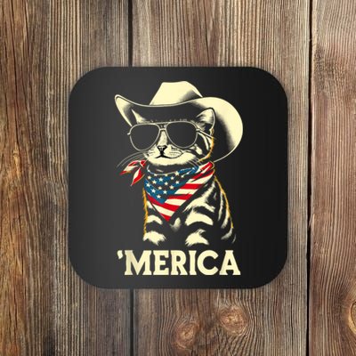 Usa Merica Cat 4th Of July Funny Patriotic Coaster