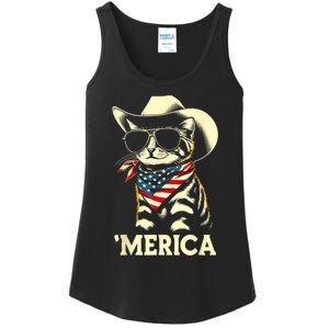 Usa Merica Cat 4th Of July Funny Patriotic Ladies Essential Tank