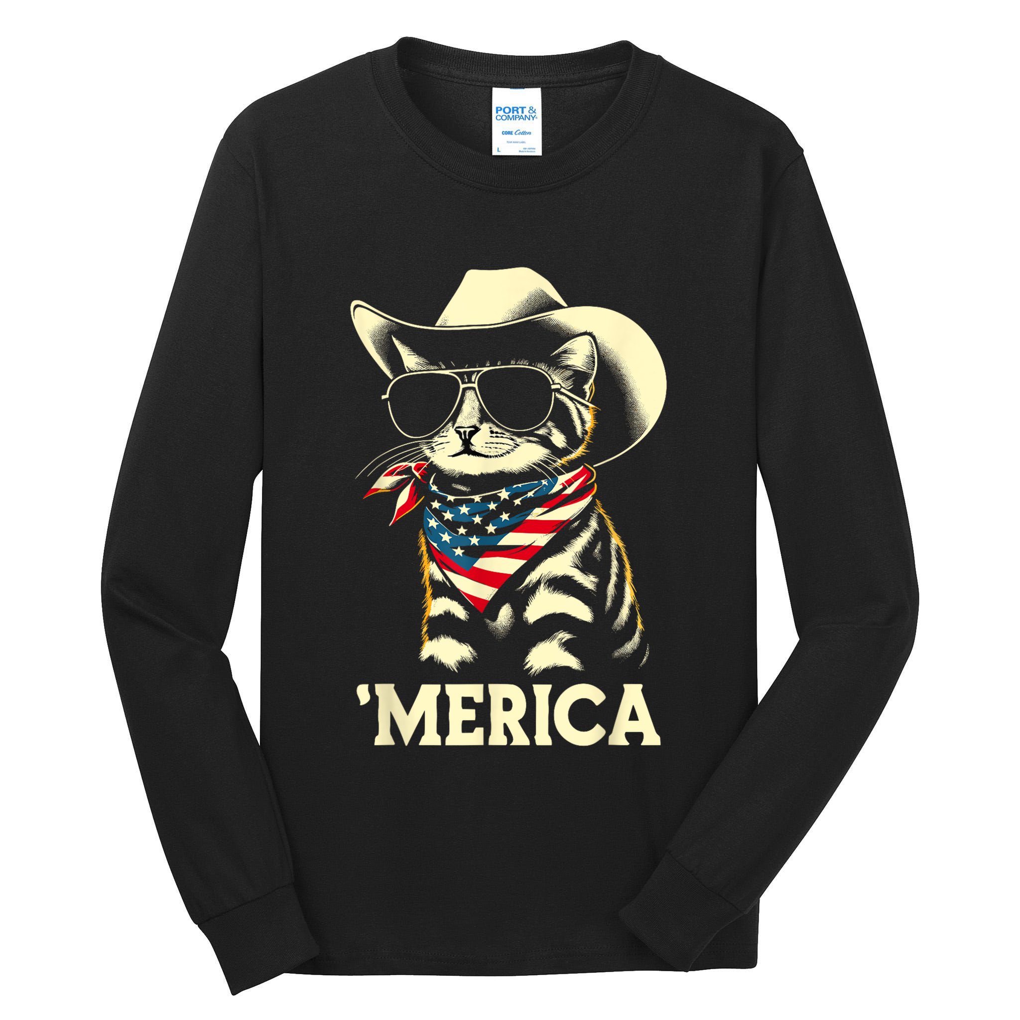 Usa Merica Cat 4th Of July Funny Patriotic Tall Long Sleeve T-Shirt
