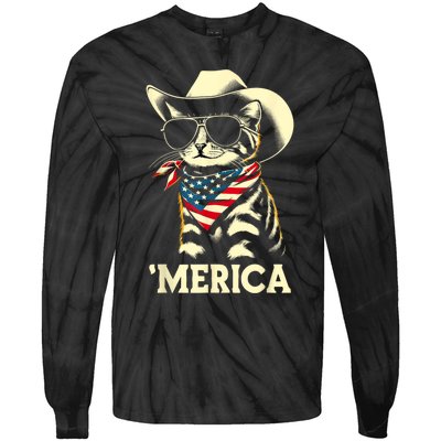 Usa Merica Cat 4th Of July Funny Patriotic Tie-Dye Long Sleeve Shirt