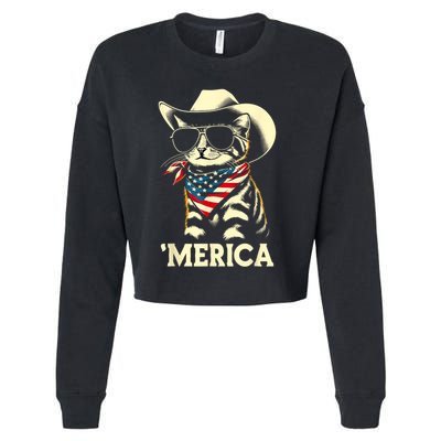 Usa Merica Cat 4th Of July Funny Patriotic Cropped Pullover Crew