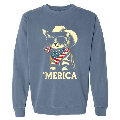 Usa Merica Cat 4th Of July Funny Patriotic Garment-Dyed Sweatshirt