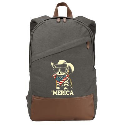Usa Merica Cat 4th Of July Funny Patriotic Cotton Canvas Backpack