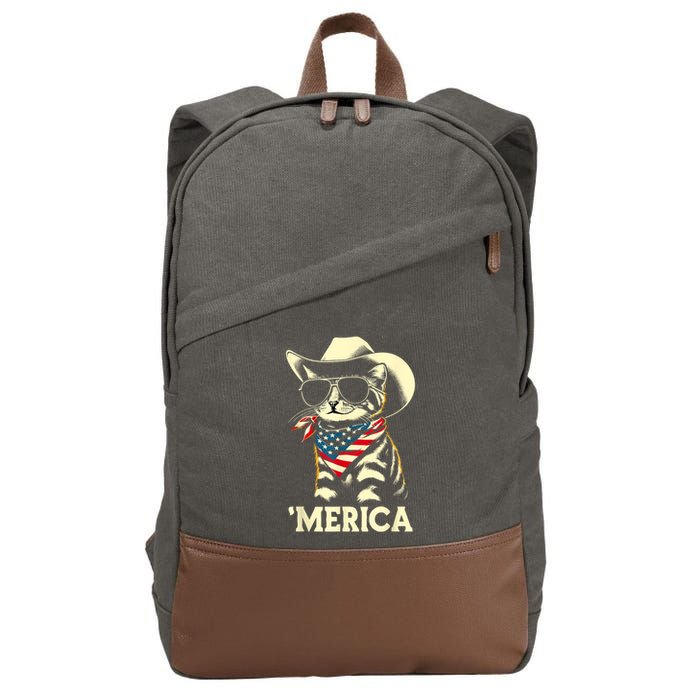 Usa Merica Cat 4th Of July Funny Patriotic Cotton Canvas Backpack