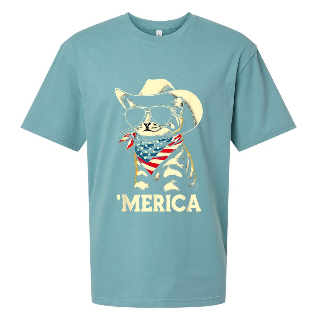 Usa Merica Cat 4th Of July Funny Patriotic Sueded Cloud Jersey T-Shirt