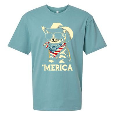 Usa Merica Cat 4th Of July Funny Patriotic Sueded Cloud Jersey T-Shirt