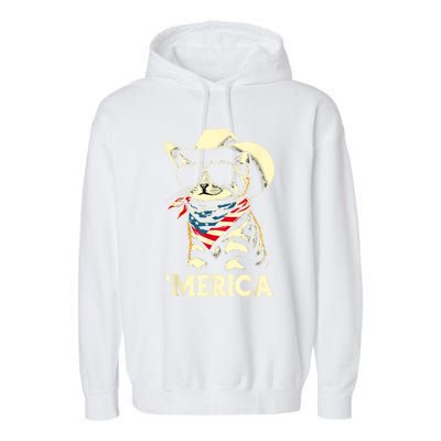 Usa Merica Cat 4th Of July Funny Patriotic Garment-Dyed Fleece Hoodie