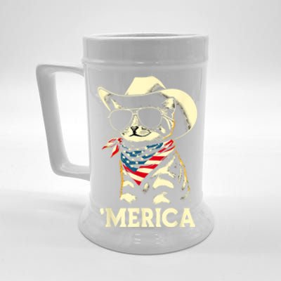 Usa Merica Cat 4th Of July Funny Patriotic Beer Stein