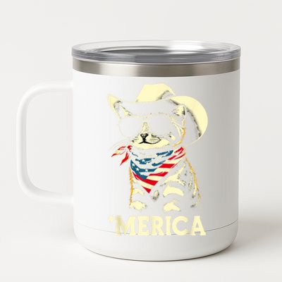 Usa Merica Cat 4th Of July Funny Patriotic 12 oz Stainless Steel Tumbler Cup