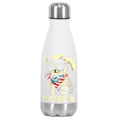 Usa Merica Cat 4th Of July Funny Patriotic Stainless Steel Insulated Water Bottle