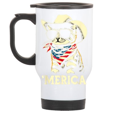 Usa Merica Cat 4th Of July Funny Patriotic Stainless Steel Travel Mug