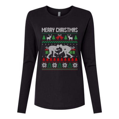 Ugly Merry Christmas Wrestling Wrestler Santa Xmas Costume Gift Womens Cotton Relaxed Long Sleeve T-Shirt