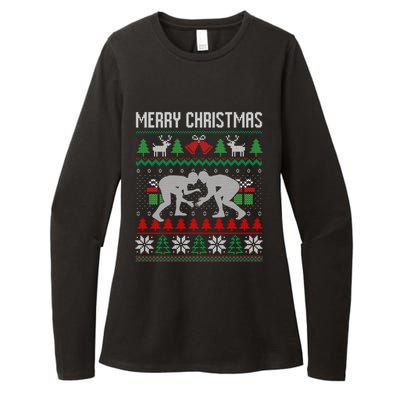 Ugly Merry Christmas Wrestling Wrestler Santa Xmas Costume Gift Womens CVC Long Sleeve Shirt