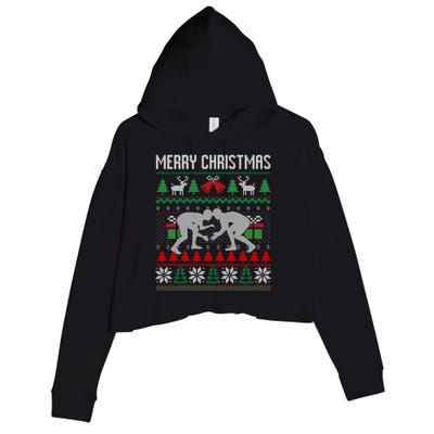 Ugly Merry Christmas Wrestling Wrestler Santa Xmas Costume Gift Crop Fleece Hoodie