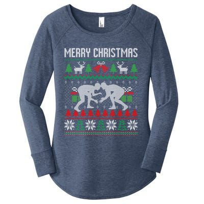 Ugly Merry Christmas Wrestling Wrestler Santa Xmas Costume Gift Women's Perfect Tri Tunic Long Sleeve Shirt