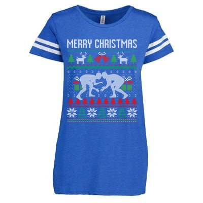 Ugly Merry Christmas Wrestling Wrestler Santa Xmas Costume Gift Enza Ladies Jersey Football T-Shirt