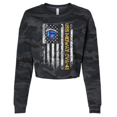 Uss Midway Cvafunny Gift41 Aircraft Carrier Veteran Flag Veterans Day Gift Cropped Pullover Crew