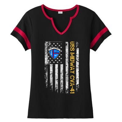 Uss Midway Cvafunny Gift41 Aircraft Carrier Veteran Flag Veterans Day Gift Ladies Halftime Notch Neck Tee