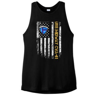 Uss Midway Cvafunny Gift41 Aircraft Carrier Veteran Flag Veterans Day Gift Ladies PosiCharge Tri-Blend Wicking Tank