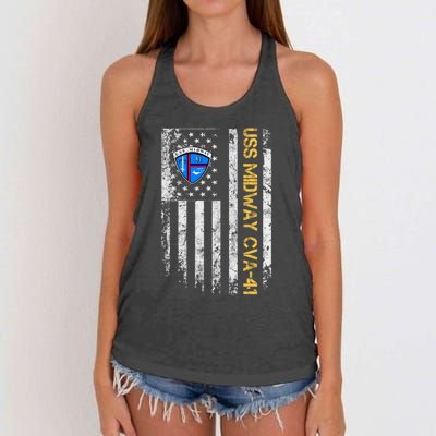 Uss Midway Cvafunny Gift41 Aircraft Carrier Veteran Flag Veterans Day Gift Women's Knotted Racerback Tank