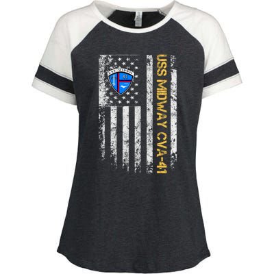 Uss Midway Cvafunny Gift41 Aircraft Carrier Veteran Flag Veterans Day Gift Enza Ladies Jersey Colorblock Tee