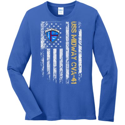 Uss Midway Cvafunny Gift41 Aircraft Carrier Veteran Flag Veterans Day Gift Ladies Long Sleeve Shirt