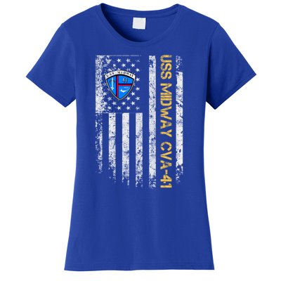 Uss Midway Cvafunny Gift41 Aircraft Carrier Veteran Flag Veterans Day Gift Women's T-Shirt