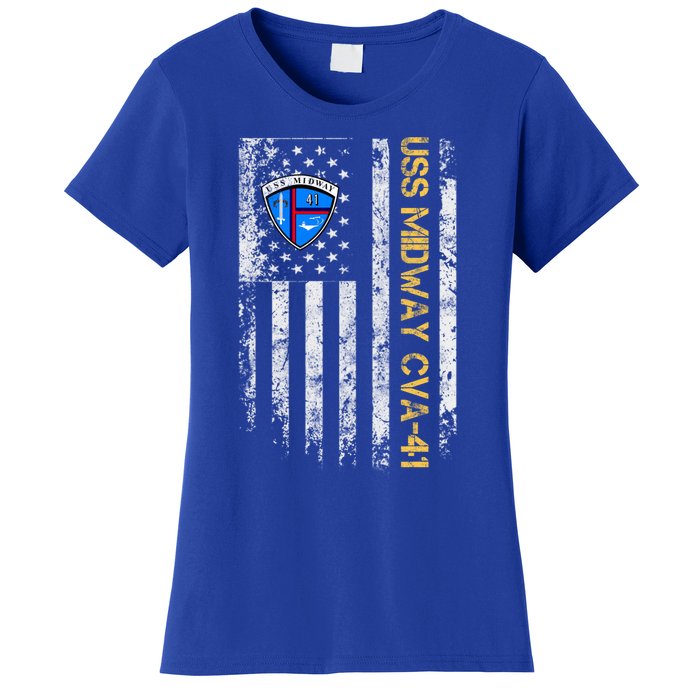 Uss Midway Cvafunny Gift41 Aircraft Carrier Veteran Flag Veterans Day Gift Women's T-Shirt