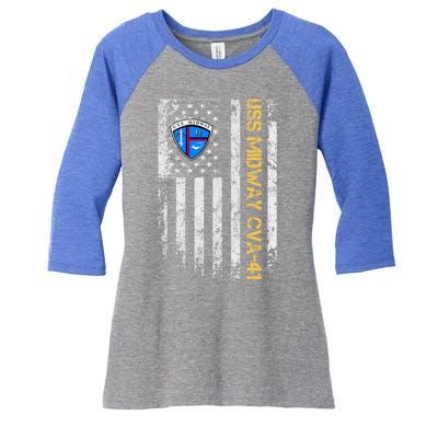 Uss Midway Cvafunny Gift41 Aircraft Carrier Veteran Flag Veterans Day Gift Women's Tri-Blend 3/4-Sleeve Raglan Shirt