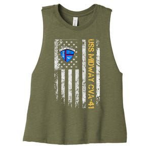 Uss Midway Cvafunny Gift41 Aircraft Carrier Veteran Flag Veterans Day Gift Women's Racerback Cropped Tank