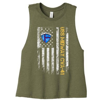 Uss Midway Cvafunny Gift41 Aircraft Carrier Veteran Flag Veterans Day Gift Women's Racerback Cropped Tank