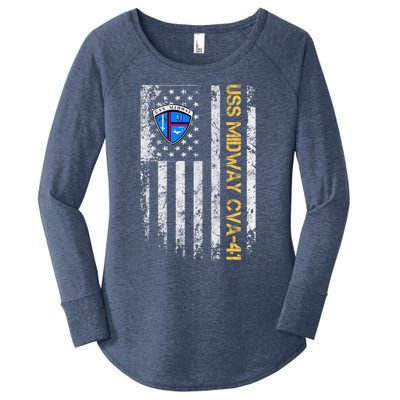 Uss Midway Cvafunny Gift41 Aircraft Carrier Veteran Flag Veterans Day Gift Women's Perfect Tri Tunic Long Sleeve Shirt