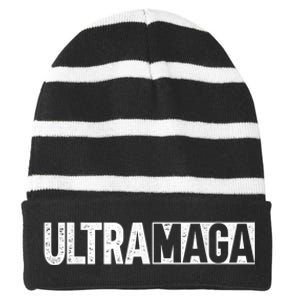 Ultra MAGA Conservative Anti Joe Biden Striped Beanie with Solid Band