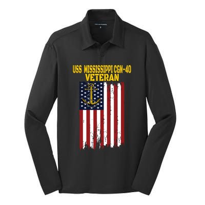 Uss Mississippi Cgn40 Cruiser Veterans Day Fathers Day Silk Touch Performance Long Sleeve Polo