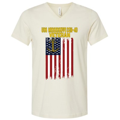 Uss Mississippi Cgn40 Cruiser Veterans Day Fathers Day V-Neck T-Shirt