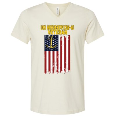 Uss Mississippi Cgn40 Cruiser Veterans Day Fathers Day V-Neck T-Shirt