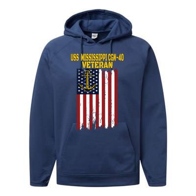 Uss Mississippi Cgn40 Cruiser Veterans Day Fathers Day Performance Fleece Hoodie