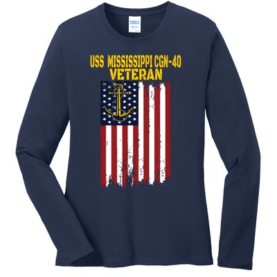 Uss Mississippi Cgn40 Cruiser Veterans Day Fathers Day Ladies Long Sleeve Shirt