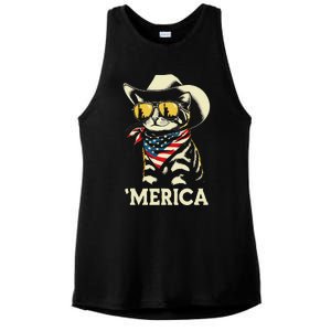 Usa Merica Cat 4th Of July Women Funny Patriotic Ladies PosiCharge Tri-Blend Wicking Tank