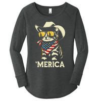 Usa Merica Cat 4th Of July Women Funny Patriotic Women's Perfect Tri Tunic Long Sleeve Shirt