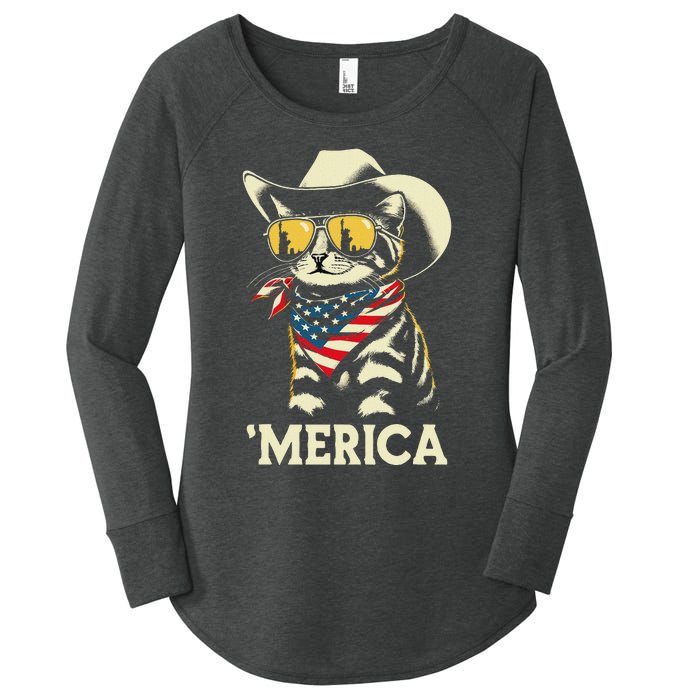 Usa Merica Cat 4th Of July Women Funny Patriotic Women's Perfect Tri Tunic Long Sleeve Shirt