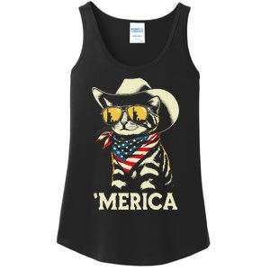 Usa Merica Cat 4th Of July Women Funny Patriotic Ladies Essential Tank