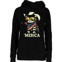 Usa Merica Cat 4th Of July Women Funny Patriotic Womens Funnel Neck Pullover Hood