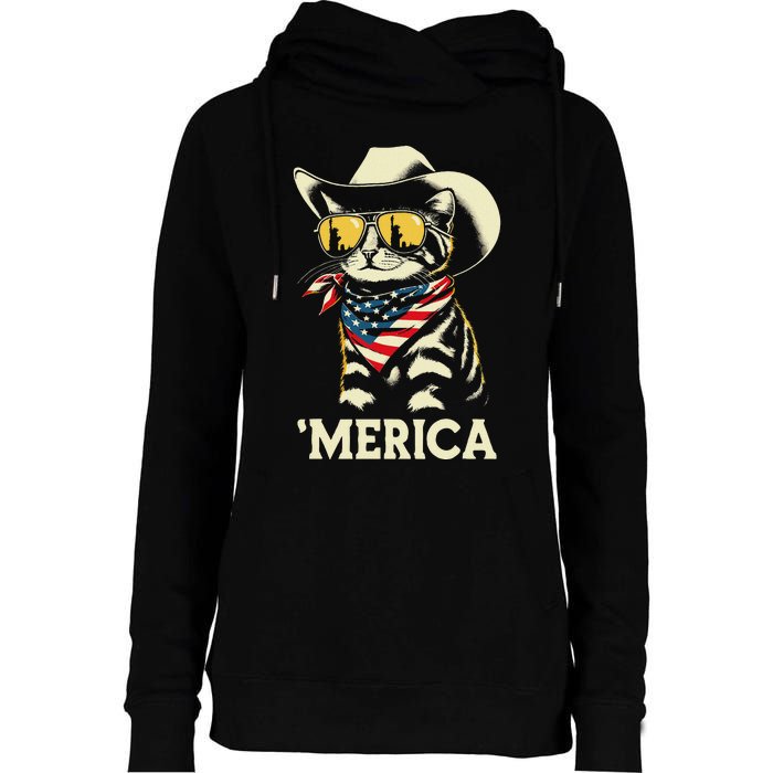 Usa Merica Cat 4th Of July Women Funny Patriotic Womens Funnel Neck Pullover Hood